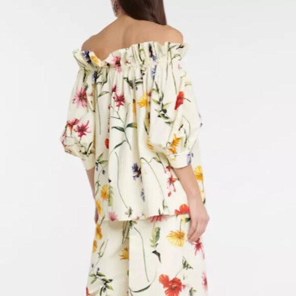 OSCAR DE LA RENTA  Off-Shoulder Floral Stretch-Cotton Blouse - White - Picture 3 of 10